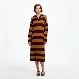 Madewell Cashmere Wool Knit Sweater Midi Dress Sz L Aroma Striped Long Sleeve